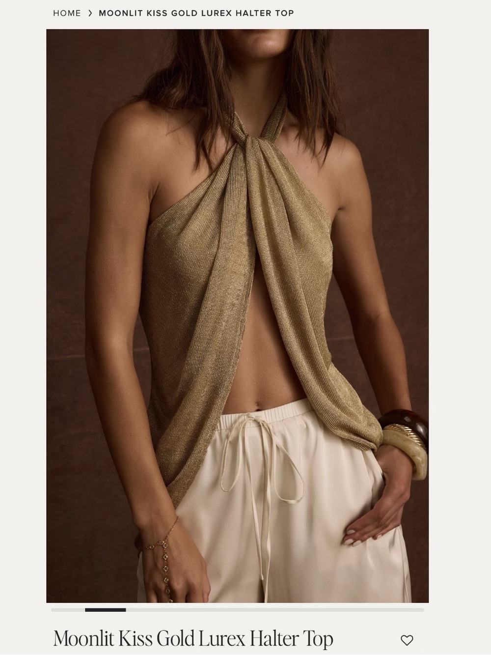 12th Tribe Moonlit Kiss Gold Lurex Halter Top - Picture 2 of 3
